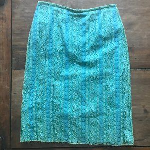 Teal Lace Stephen Digeronimo (Garnet Hill) Pencil Skirt 6
